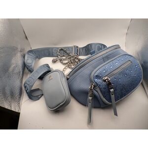 Steve Madden Belt Bag Crossbody with Chain and Pouch Blue Bling